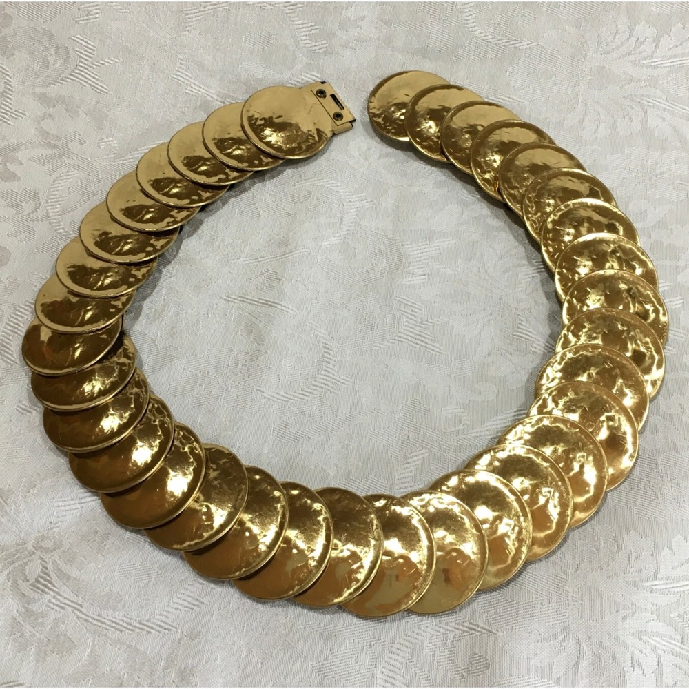 Vintage Gold Belt Stretch Scale Belt Hook Clasp Egyptian Revival Metal
